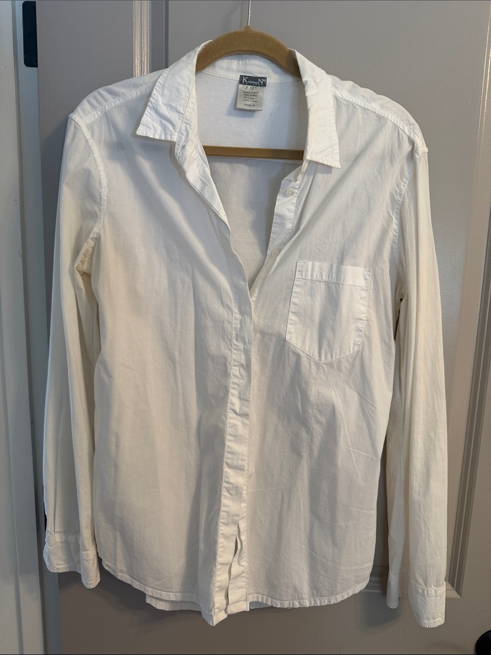 Women’s  Classic White Button-Up Shirt with hidden button and back slit